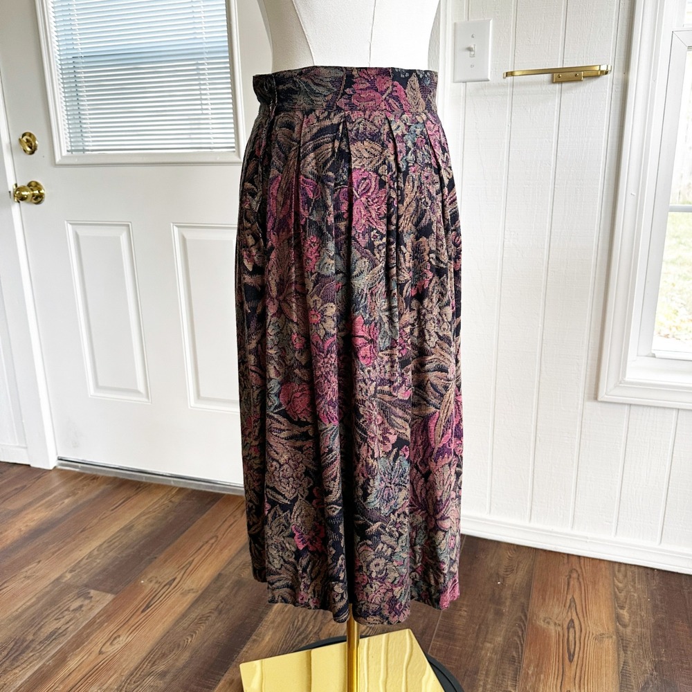 Lee David Ltd Womens Midi Skirt 8 Floral Tapestry Pleat Vintage Floral Academia